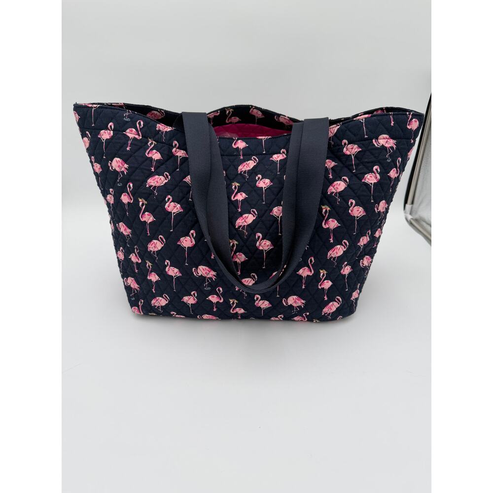 Vera Bradley Flamingo Tote Bag Blue Pink Quilted Beach Travel Preppy Large - Picture 5 of 8